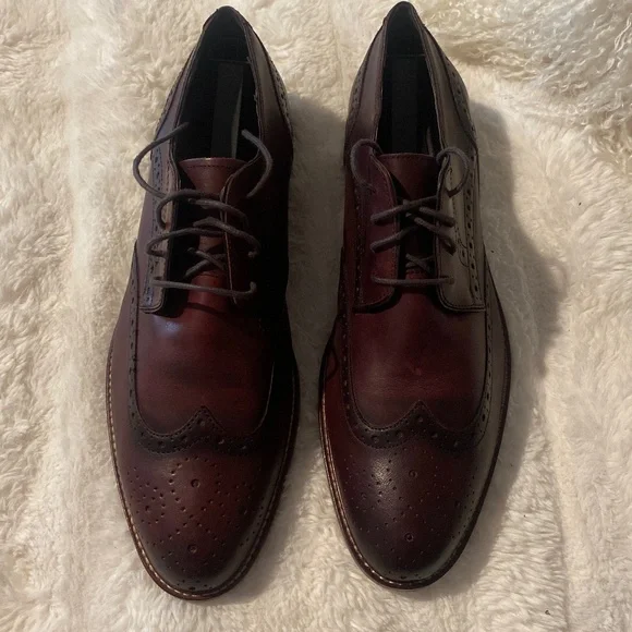 joseph abboud burgundy dress shoes Joseph Abboud Owings Oxfords Mens 9 Burgundy Leather Cap Toe Brogue Dress Shoes